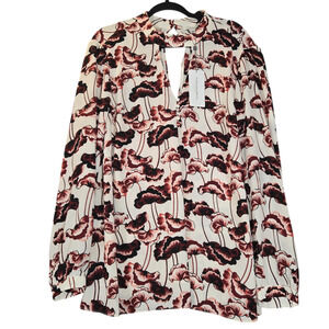 Caroline‎ Belle Montreal Womens 2X Blouse Top Floral Flowy Key Hole Cottagecore